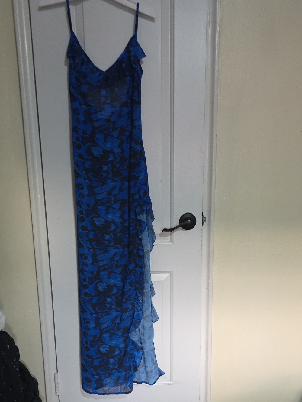 Princess Polly Blue Patterned Ruffle-Detail Maxi Dress